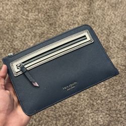 Kate Spade New York Leather Zip Pouch – Navy Blue