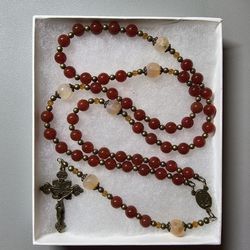 Large One Of A Kind Hand Crafted Rosary Made With Orange Carnelian And Fire Agate 