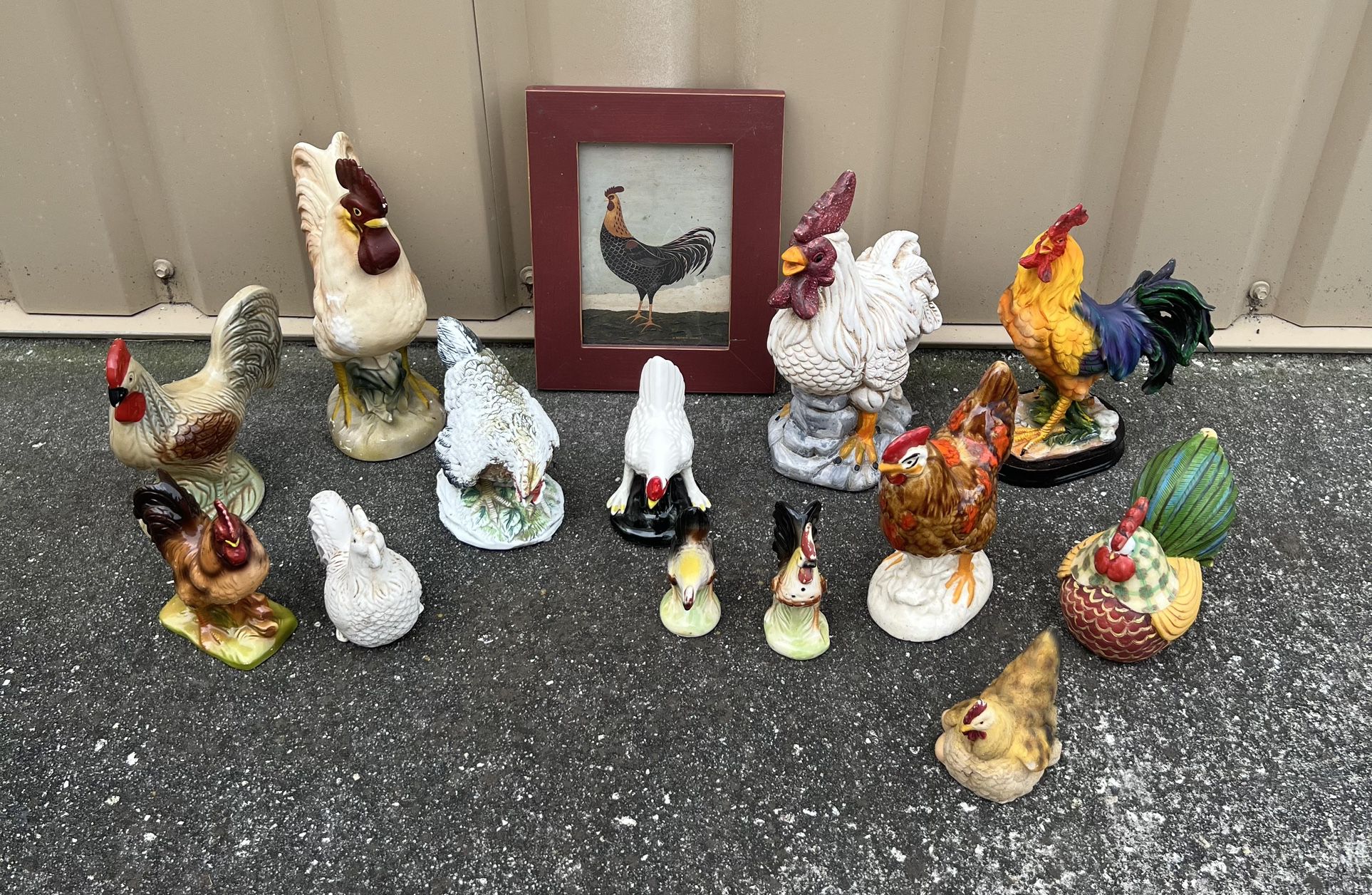 Lot Of Rooster And Hen Figurines And Picture 