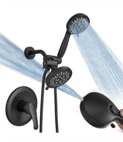 BWE Single Handle 8-Spray Shower Faucet 1.8 GPM with Pressure Balance Valve and Dual Heads in Matte Black
