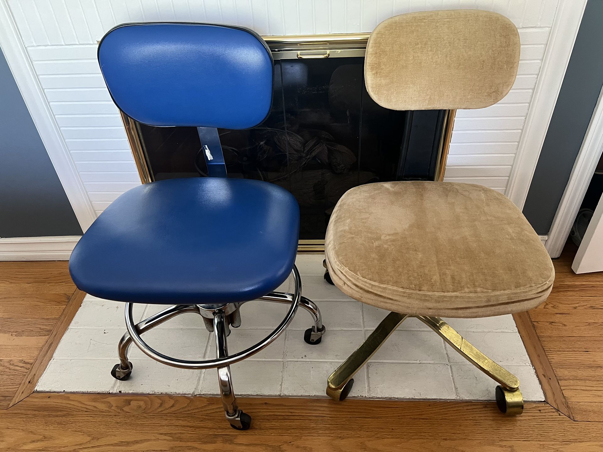 Mid Century Modern Industrial Office Task Chairs - Blue &  Gold