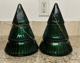 Green Mercury Glass Christmas Tree Decor Set of 2