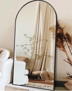 Antok 71" x28” Arched Full Length Mirror, Floor Mirror with Stand, Black