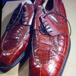 STACY ADAMS  SNAKESKIN AND LEATHER LOAFERS SIZE 12