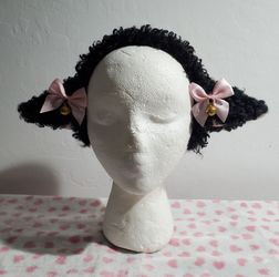 Black Lamb Ears Headband with Pink Bows and Gold Bells