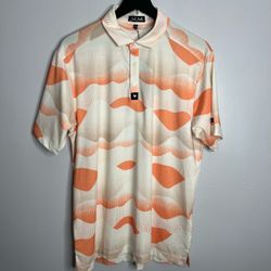 Bad Birdie Golf Golden Hour Polo Shirt Mens Medium Orange Beige NWT