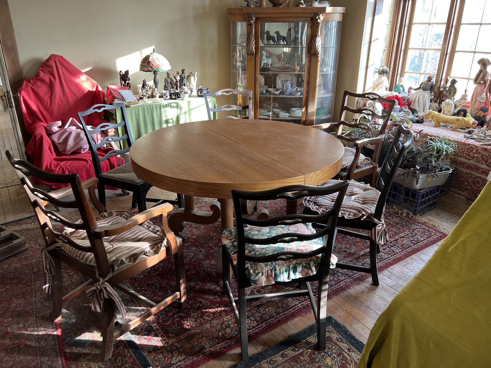 Antique Wooden Table With 6 Chairs Included