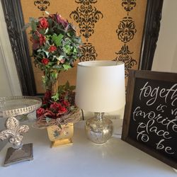 Home Decor, Cake Plate, Topiary, Lamp, Frame