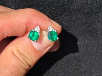 Emerald and Diamond Stud Earrings