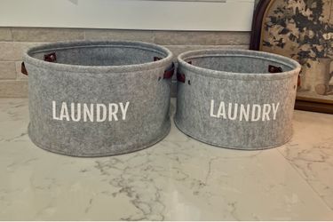Laundry Felt Storage Basket with faux Leather Handles - Gray