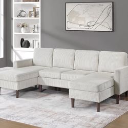 3-Piece Sectional Set - RAF/LAF Chaise & Armless Loveseat - Beige 