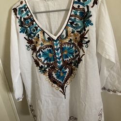 White Tunic With Colorful Embroidery