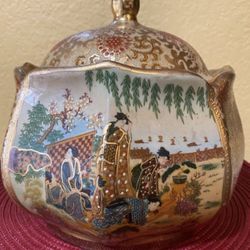Vintage Biscuit Jar Lidded, Authentic Satsuma Lidded Vase 