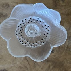 1990s Lalique Anemone Frosted Crystal Paperweight