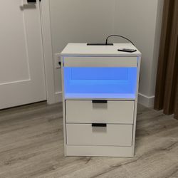 LED Nightstand with Charging Station, White
