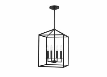 7965: New Generation Lighting Perryton 4-Light Lantern in Midnight Black
Damp-Rated Open-Frame Lantern with Candelabra Bulbs, Black Chandelier, Bronze
