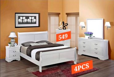 White Sleigh Bedroom Set 4-Piece