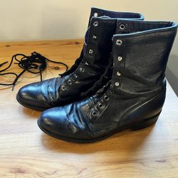 Leather Justin Women’s Boots Victorian Granny Authentic 8 B Lace Up Combat 