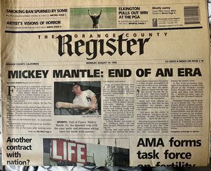 Newspaper Mickey Mantle Death August 14 1995