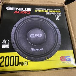 New 10” Genius Audio 2000w High Power Pro Midbass Midrange Loud Speaker $165 Each ( Dual 4 Ohm )