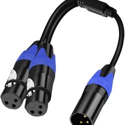 1 Male to 2 Female XLR Y Splitter Micrphone Cable, 3pin XLR Female to Dual XLR Male Y-Splitter Balanced Mic Audio Cables for Stereo Mic to L & R Audio