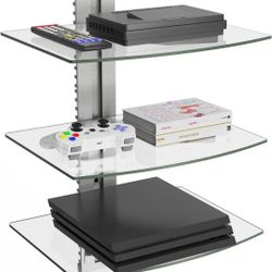 WALI Floating Entertainment Center Shelves, Holds Up to 17.6lbs, TV Shelf with Strengthened Tempered Glasses for DVD Players, Cable Boxes, Games Conso