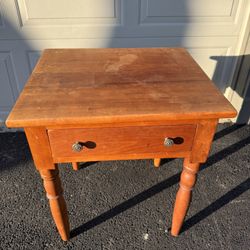  Antique Farmhouse Primitive Side Table w Drawer — Solid Wood — Rustic — Ready to Use or Restore