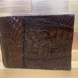 New Dark Red Brown Alligator Crocodile Genuine Leather Skin Mens Bifold Wallet