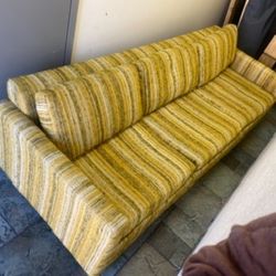 Vintage Couch With Boucle Textured yellow And green Pull Out Sofa bed