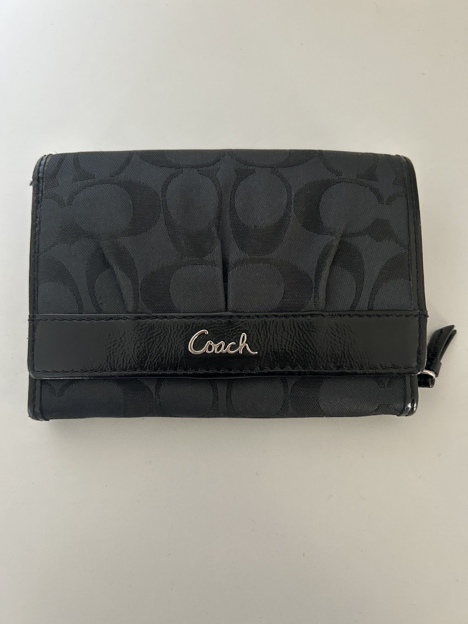 Coach Women’s Black Leather Wallet With 3 Flaps