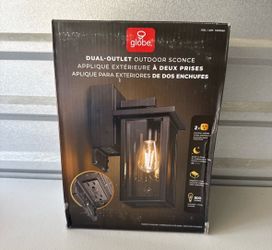 Globe Electric 14" Matte Black Outdoor Wall Light with GFCI Outlet