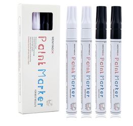 Permanent Markers, 4 Pack Black & White, Quick Dry Waterproof Paint Marker Pen for Tire, Metal, Rocks, Rubber, Wood, Plastic, Canvas, Glass, Crafts