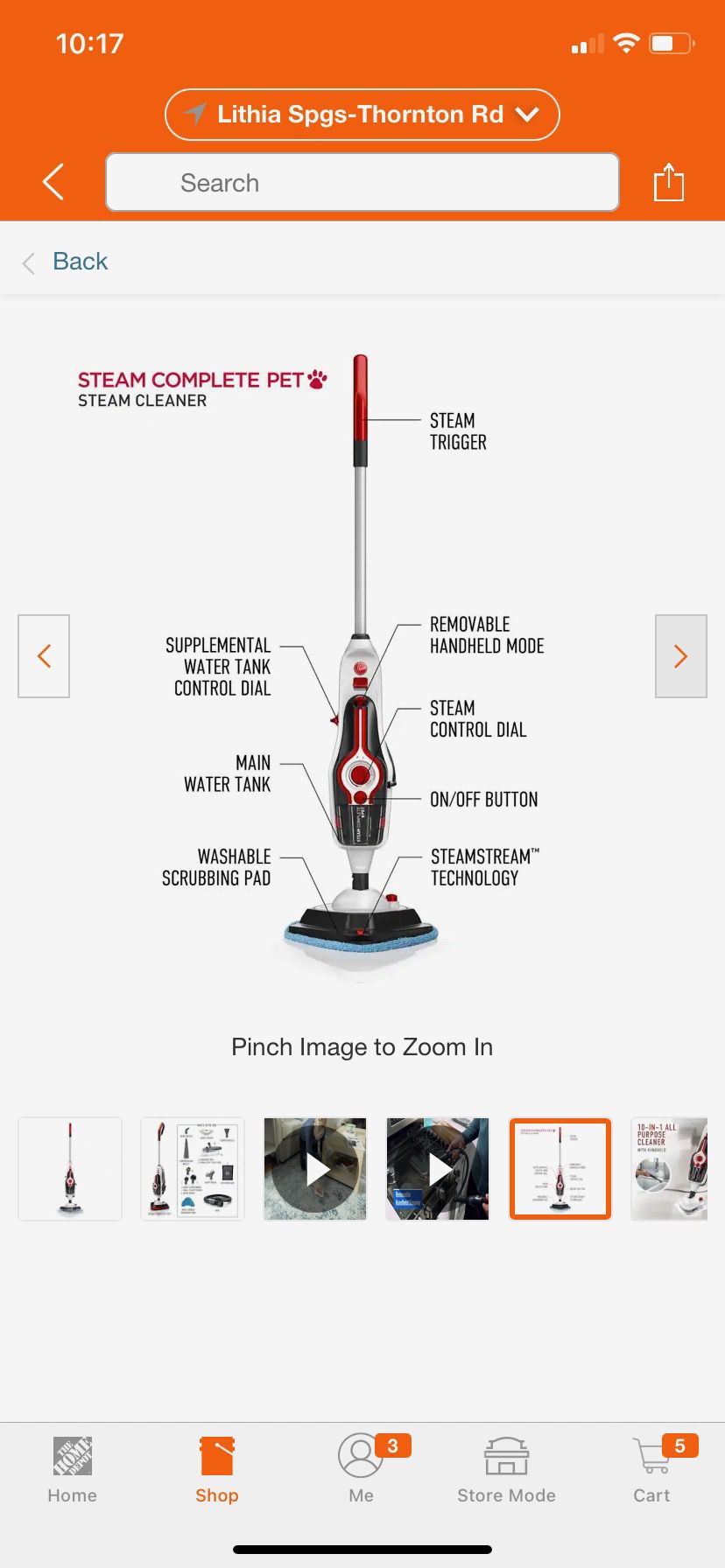 Hoover Steam Complete Pet Steam Mop, Hard Floor Steam Cleaner with Removable Multi-Purpose Handheld