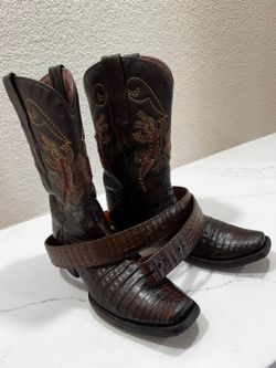 La Diligencia Caiman Belly Boots Brown w/ Belt