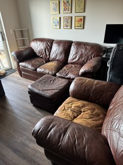 FREE Leather Couch, Loveseat, and Ottoman