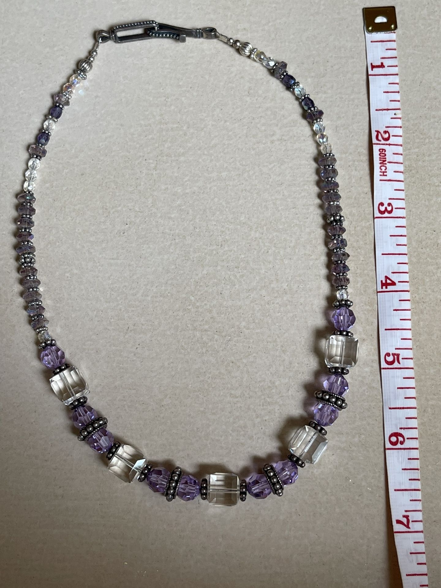 Purple Glass Beaded Necklace and 2 Dangle Earrings Set Sterling 925 Silver