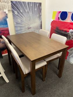 Wood Dining Table with 4 Upholstered Chairs