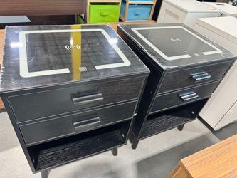 Black Nightstands with Wireless Charging Top – Set of 2