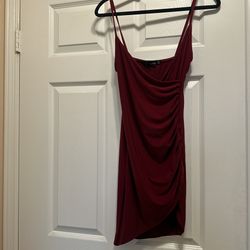 Pretty Little Thing Burgundy Silk Mini Dress 