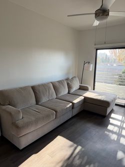 Tan Fabric Sectional Sofa with Chaise