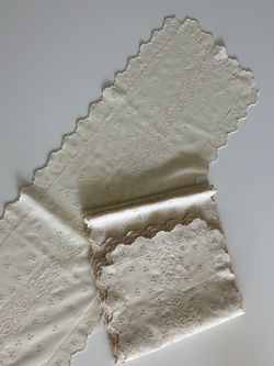 6 Vintage Cream Embroidered Table Runners (50” x 14”)