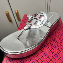 Tory Burch Silver Wedge Sandals Miller Sandals Size 11
