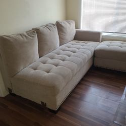 Beige/tan Couch  With Ottoman, One Arm
