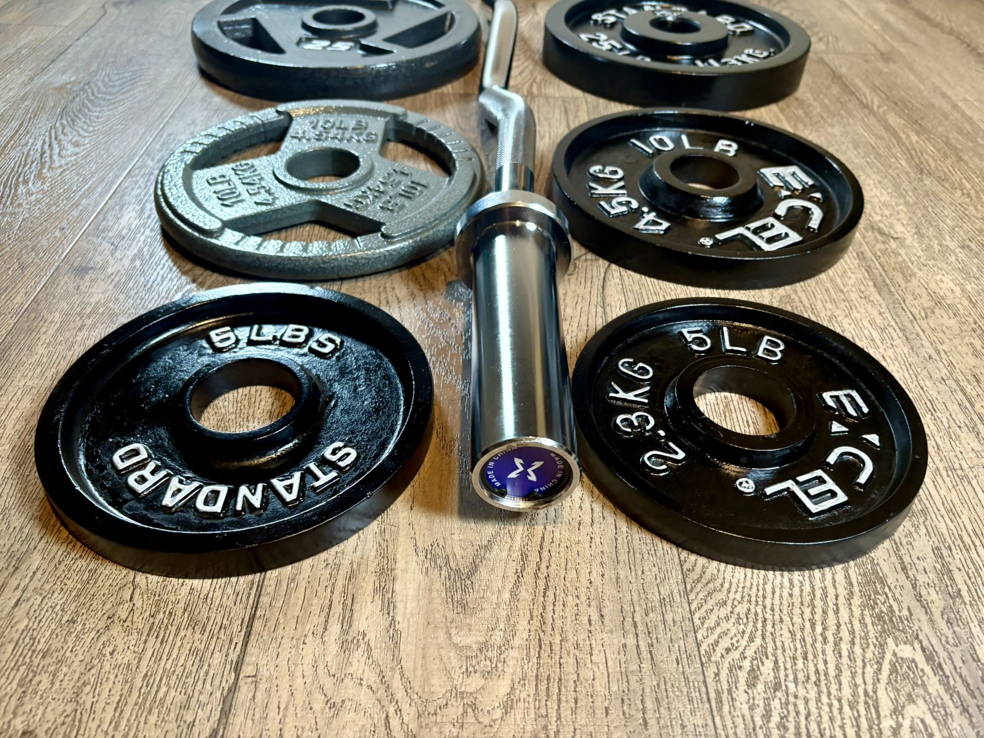 BRAND NEW Olympic Silver Curl Bar With Cooper Bearings & Weight Plates Pairs From 5s To 35s #  (Total: 170 lbs)