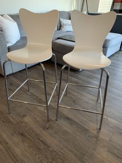 Set (2) of West Elm Counter-Height Stools- White & Chrome