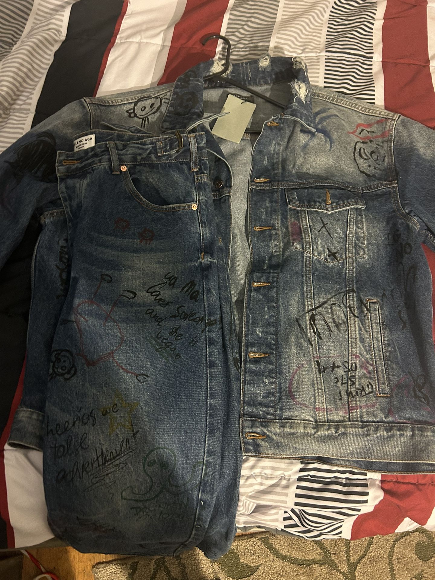 Balenciaga denim jacket and pants