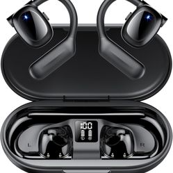 True Open Ear Headphones for Long-Lasting Comfort, Stereo Sound, Bluetooth Headphones 5.3 with 75H Playtime, Wireless Earbuds with LED Display, IPX5 W