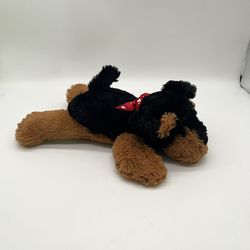 Rottweiler Puppy Dog Floppy Laying Down Plush 11” Black & Brown