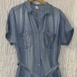 & Denim: Snap Front Denim Look Knee Length Dress, Short Sleeves, Size: 10