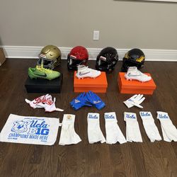 Football gloves, college gloves, cleats and towels